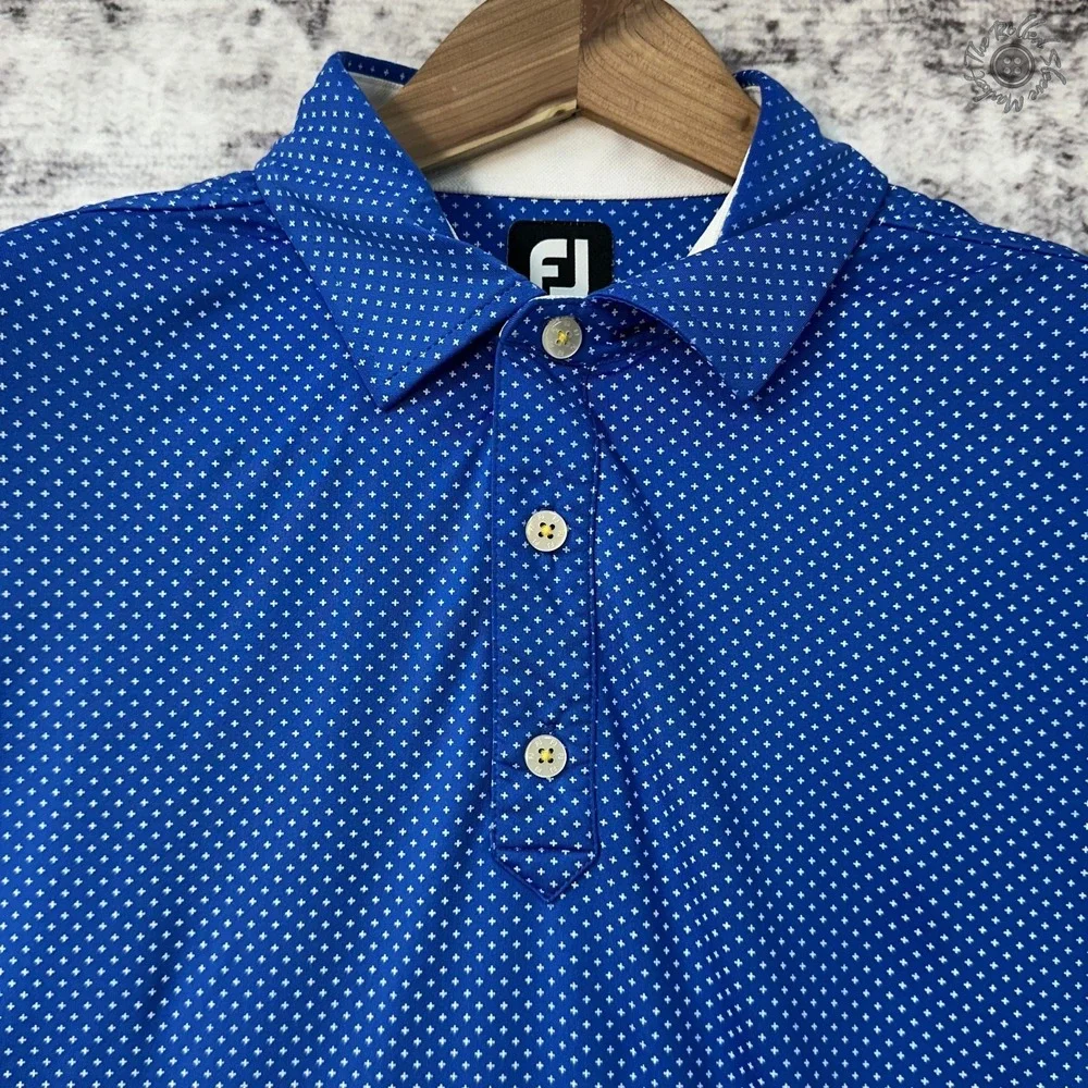 FootJoy Golf Polo Shirt Men's L Blue White Print PGA Championship Performance‎